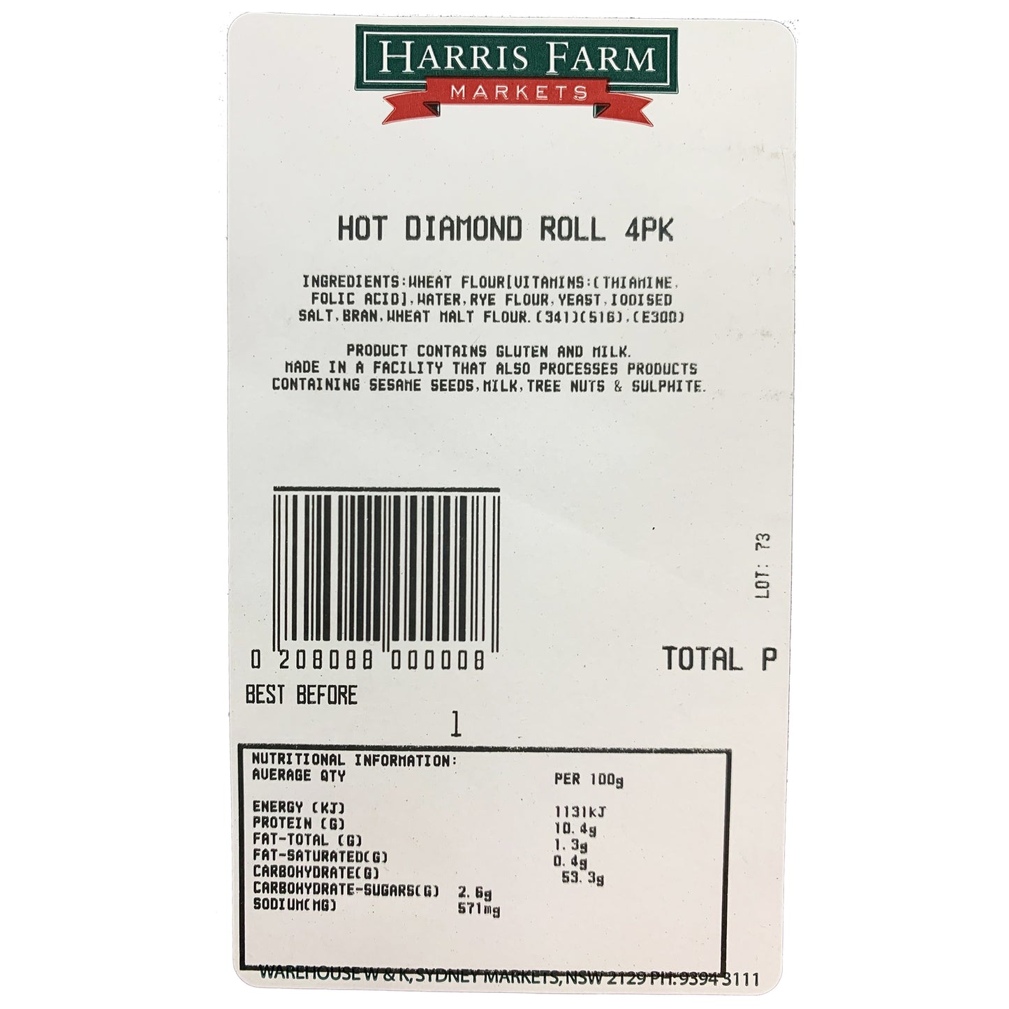 Harris Farm Diamond Bread Rolls 4pk