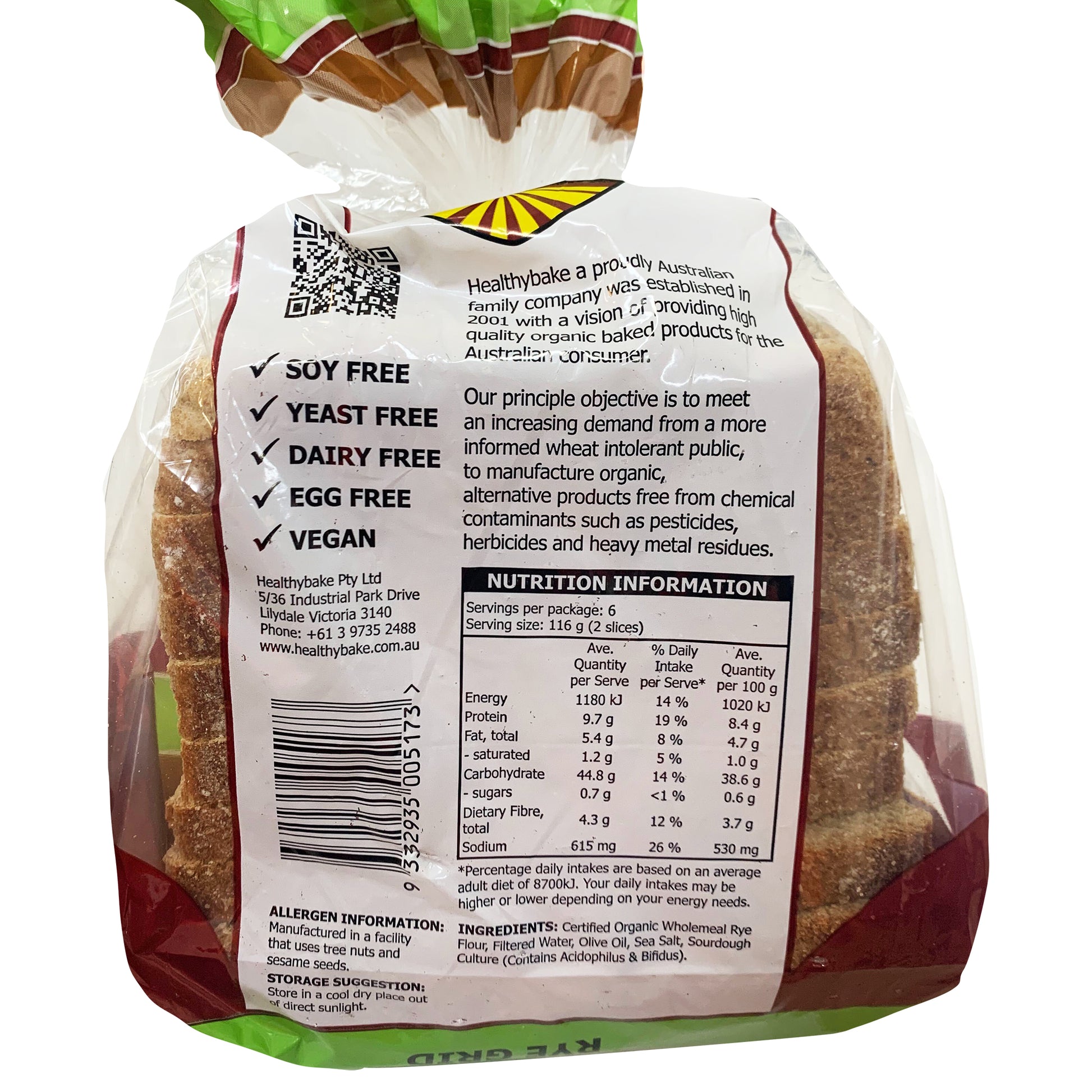 Healthybake - Bread Rye Grid - Organic Sourdough | Harris Farm Online