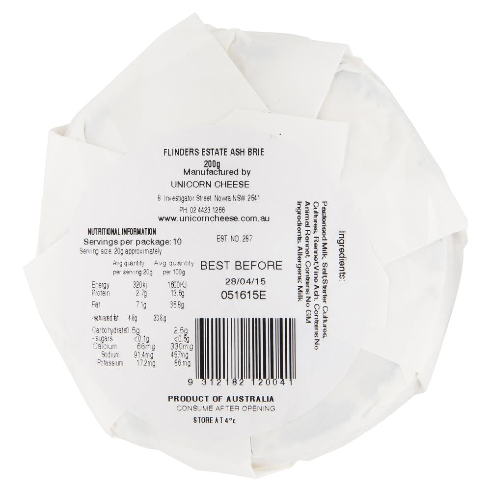 Flinders Estate Ash Brie 200g , Frdg1-Cheese - HFM, Harris Farm Markets
 - 2