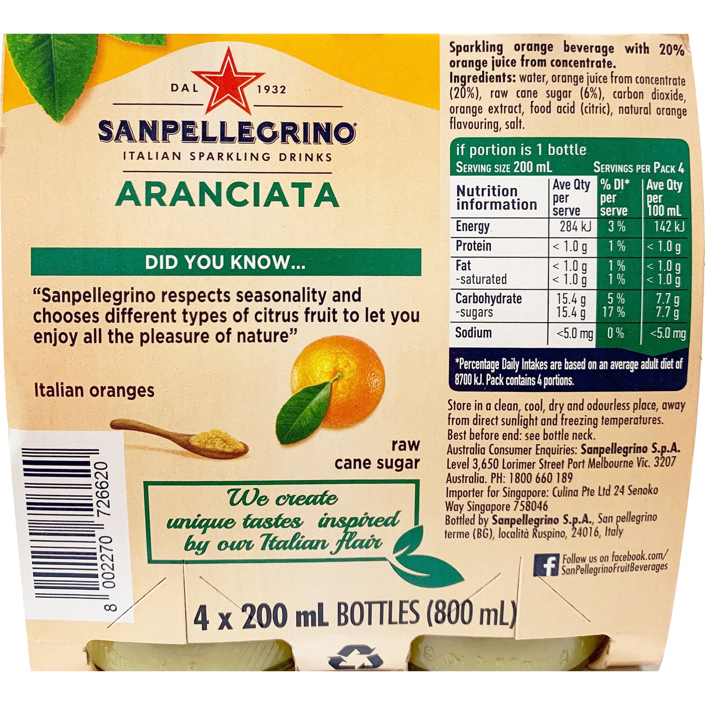 San Pellegrino Aranciata 4 x 200ml