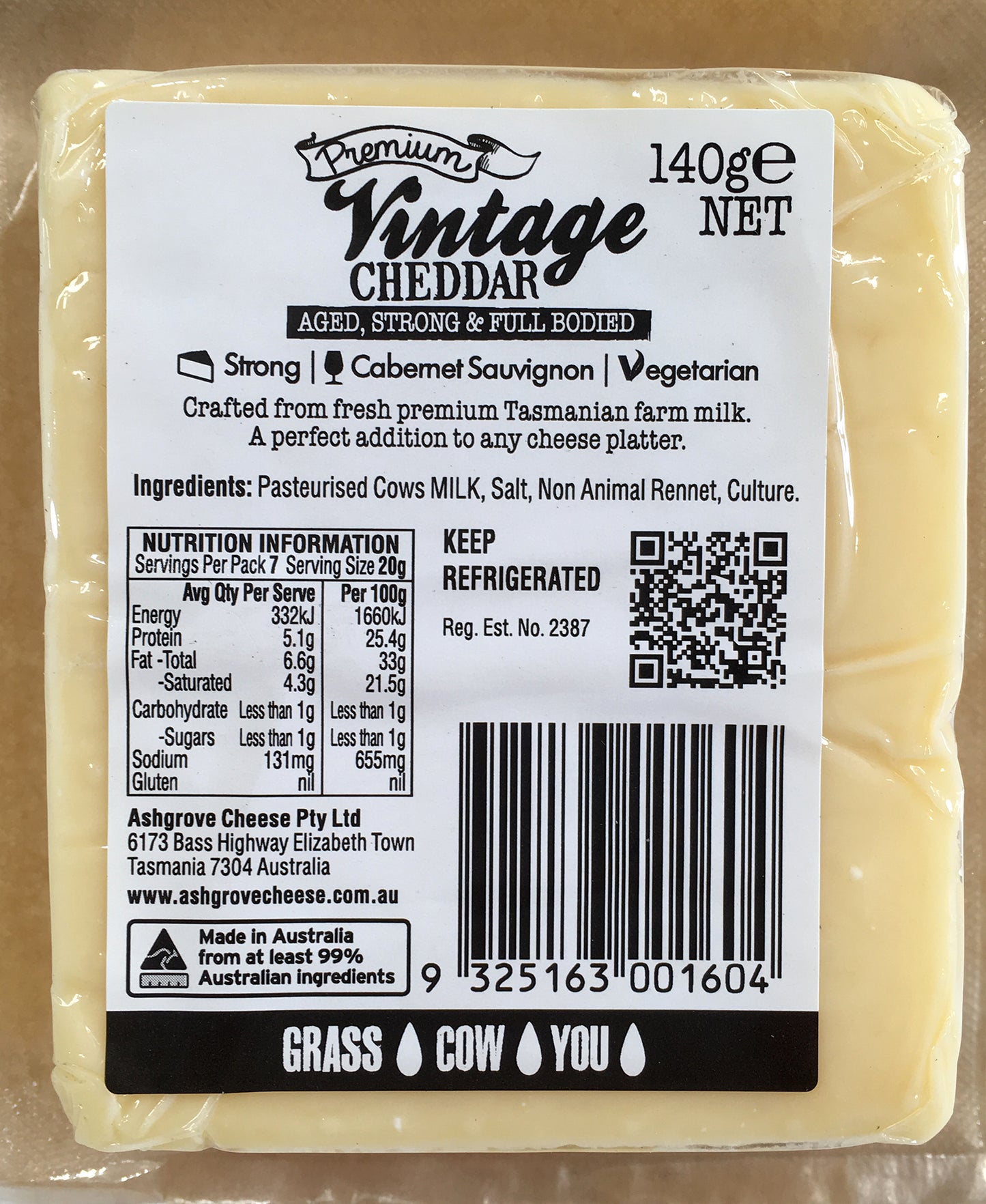 Ashgrove Vintage Cheddar Cheese 140g