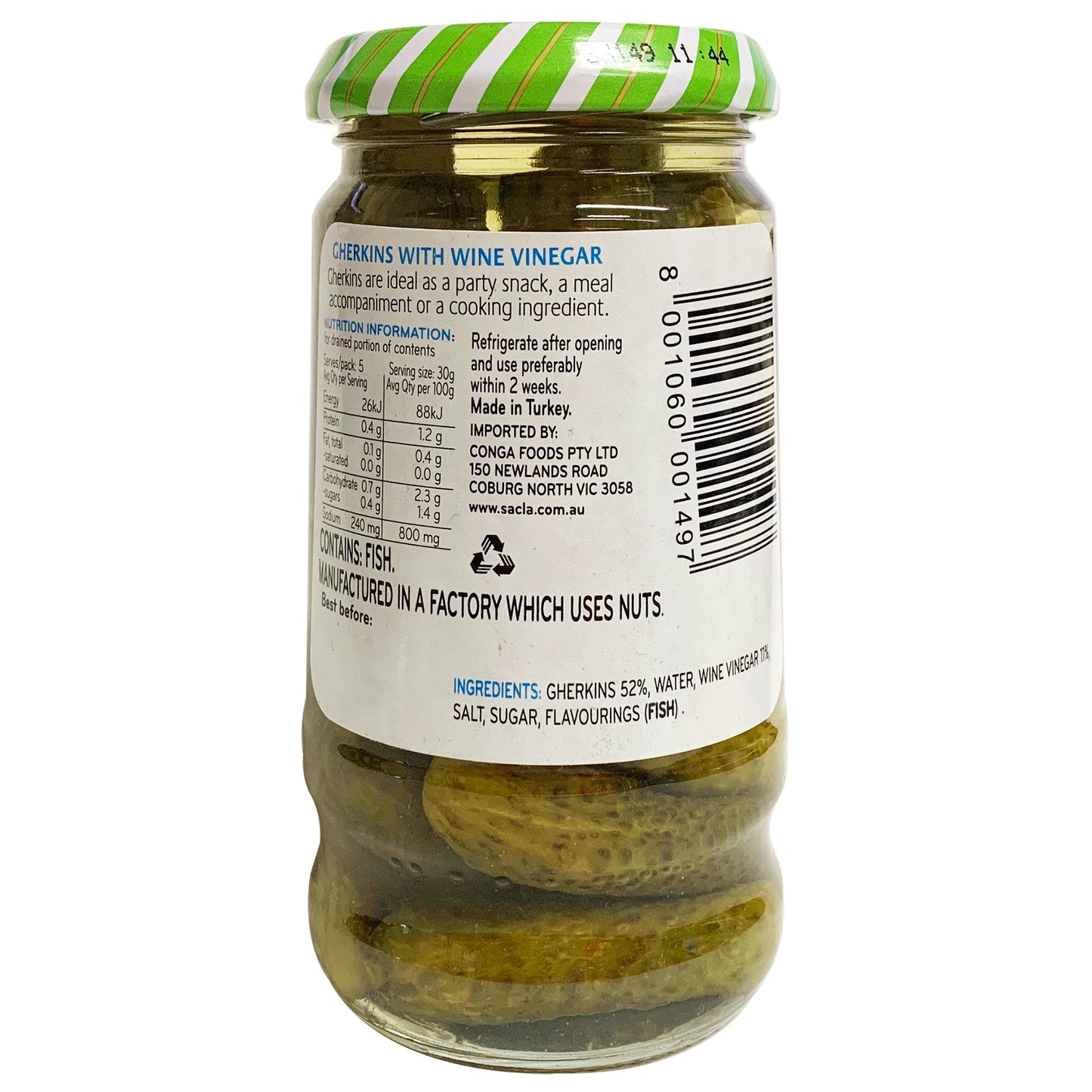 Sacla Gherkins in Vinegar 290g