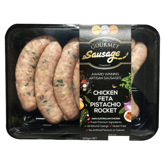 The Gourmet Sausage Chicken Feta Pistachio Rocket Sausages 500g