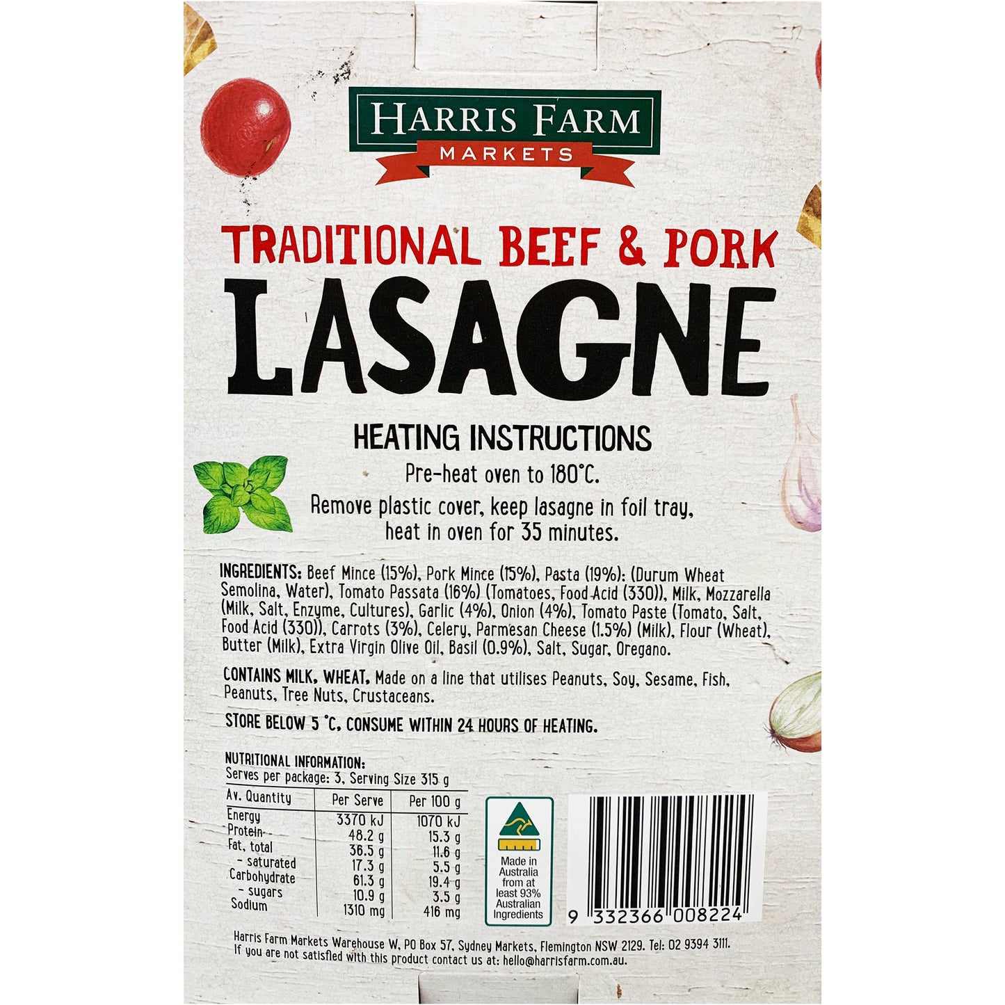 Harris Farm Lasagne Beef and Pork 950g