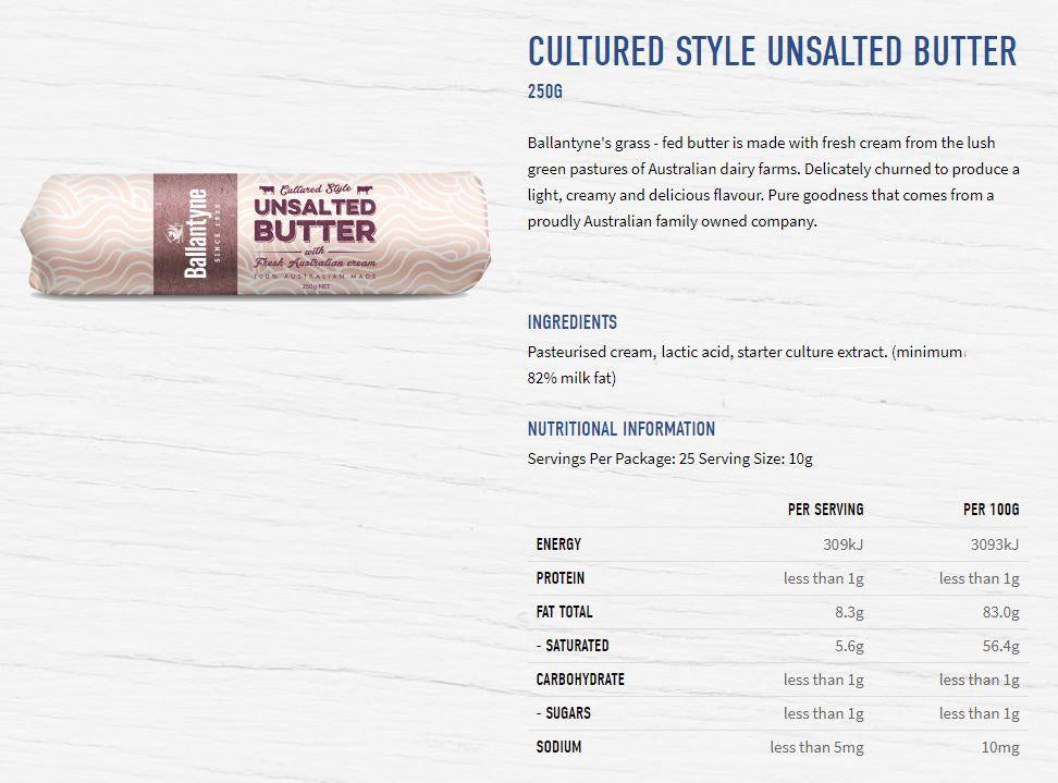 Ballantyne - Butter Rolled Unsalted - Cultured Style | Harris Farm Online