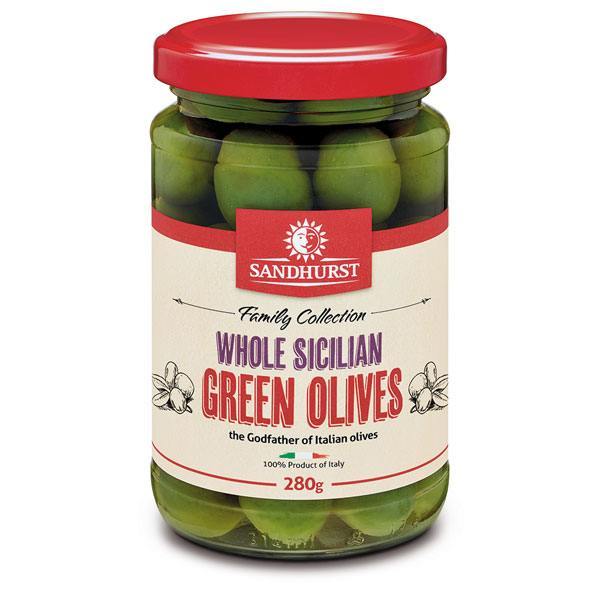 Sandhurst Whole Sicilian Green Olives 280g