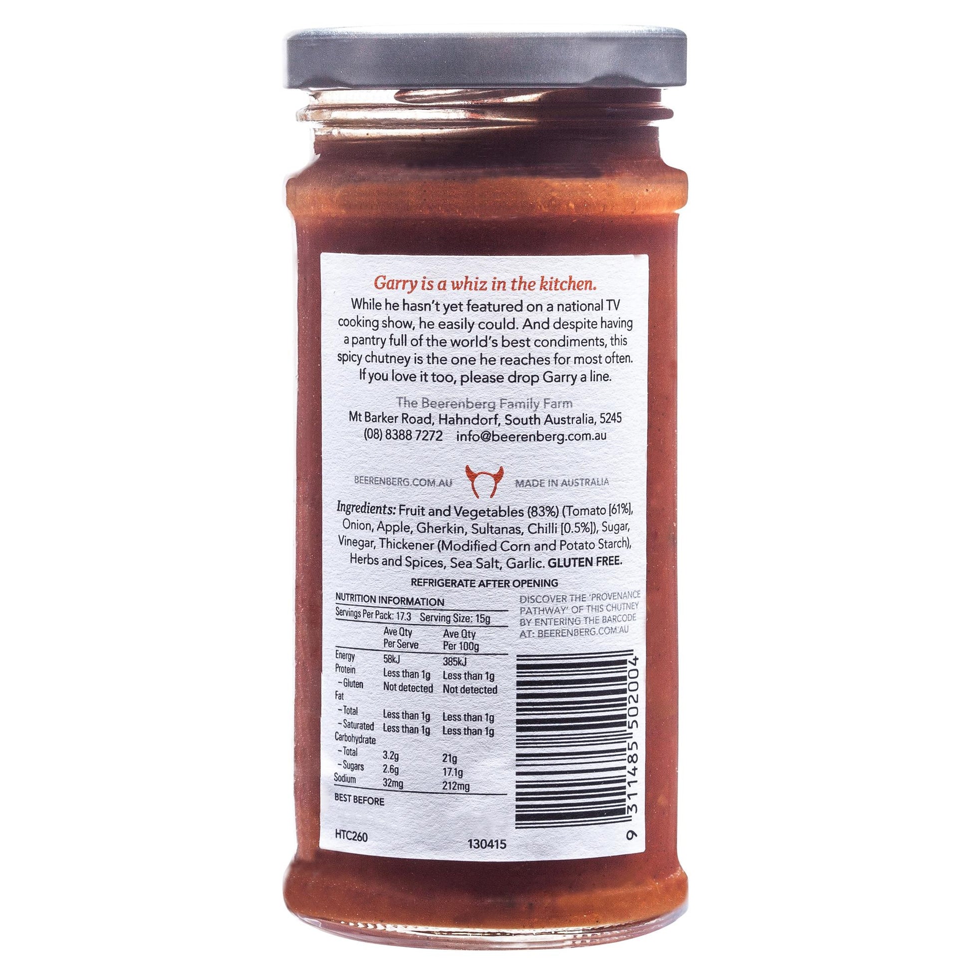 Beerenberg Chutney Hot Tomato 260g , Grocery-Cooking - HFM, Harris Farm Markets
 - 2