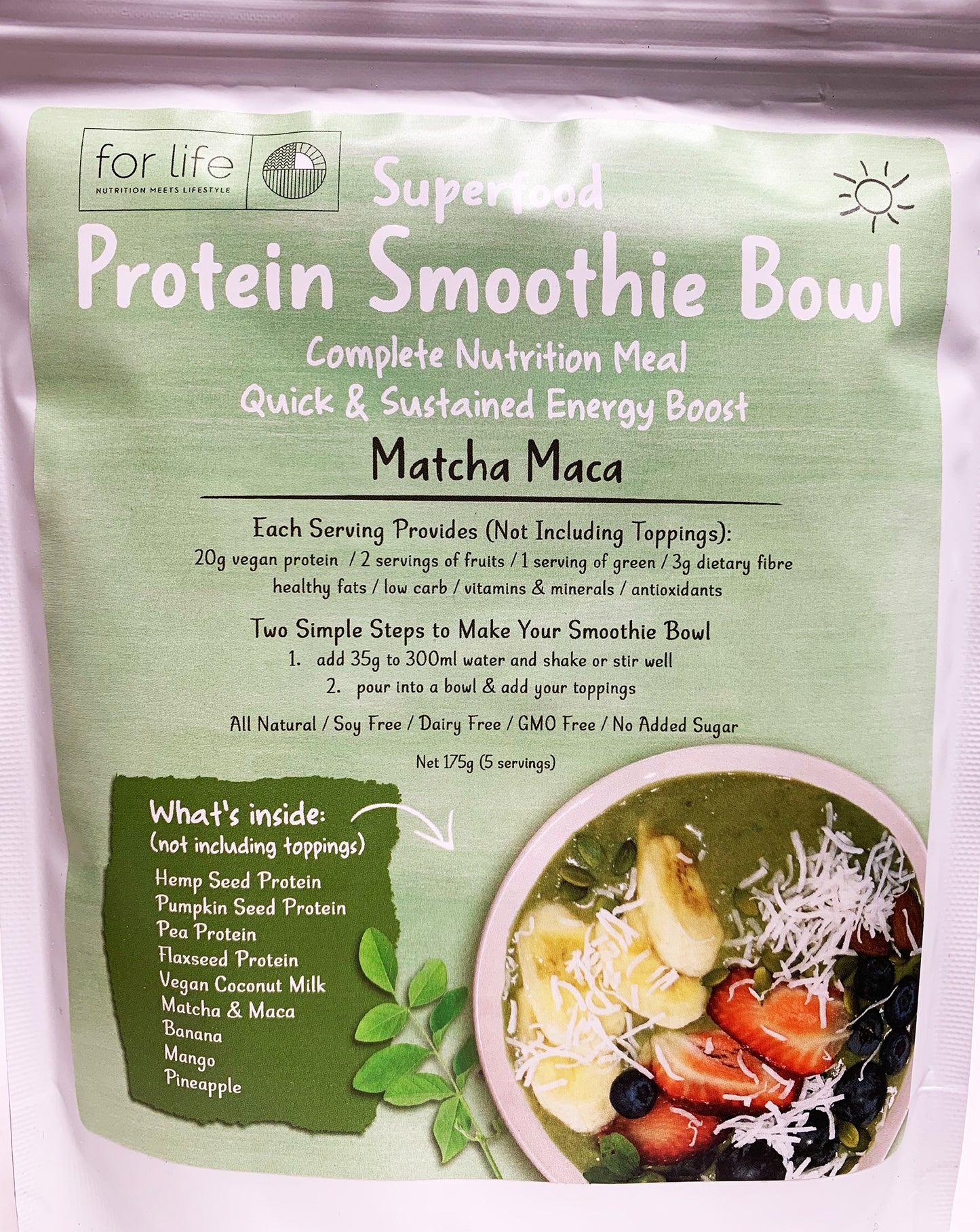 For Life Protein Smoothie Bowl Matcha Maca 175g