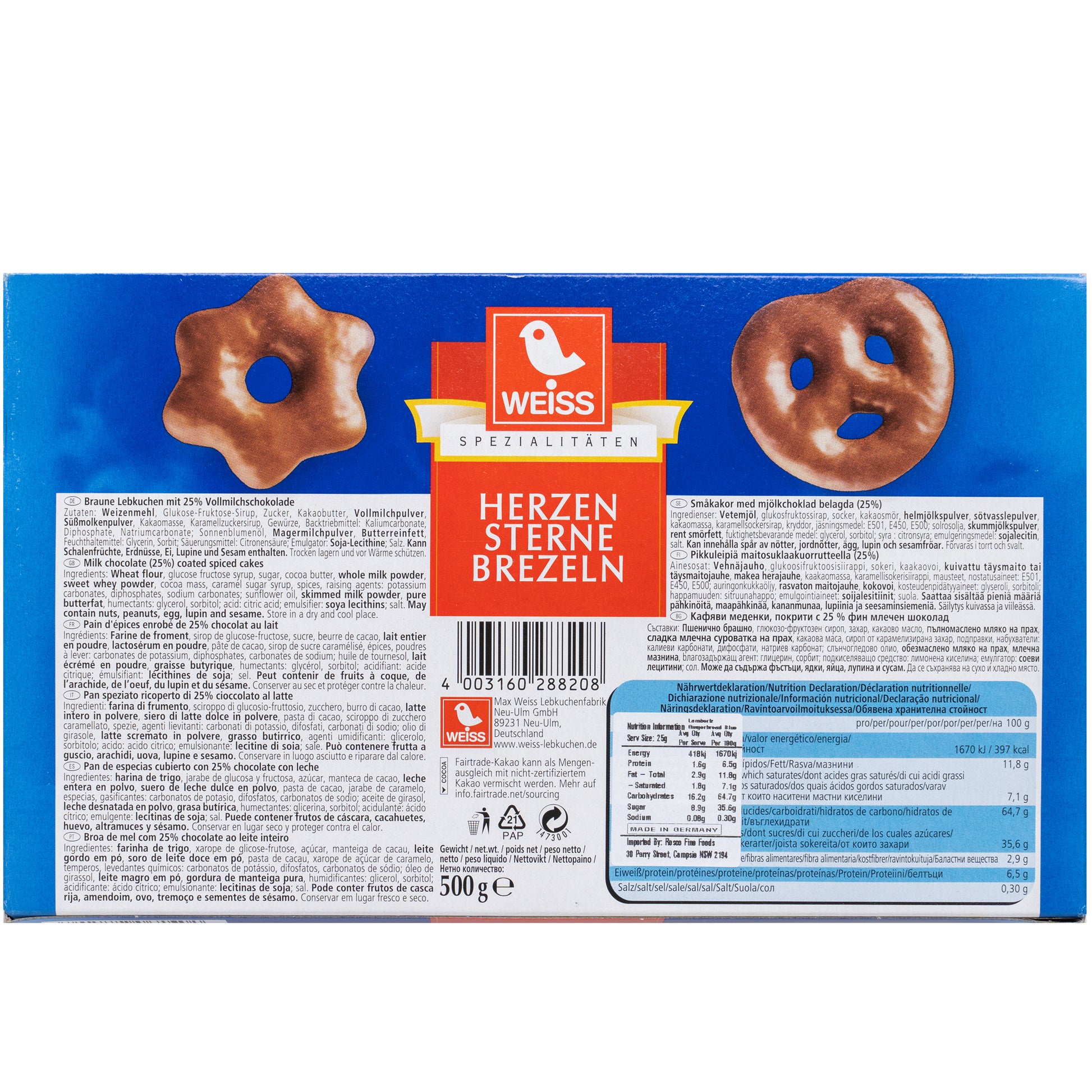 Weiss Herzen Sterne Brezeln Chocolate Coated Gingerbread Biscuits | Harris Farm Online