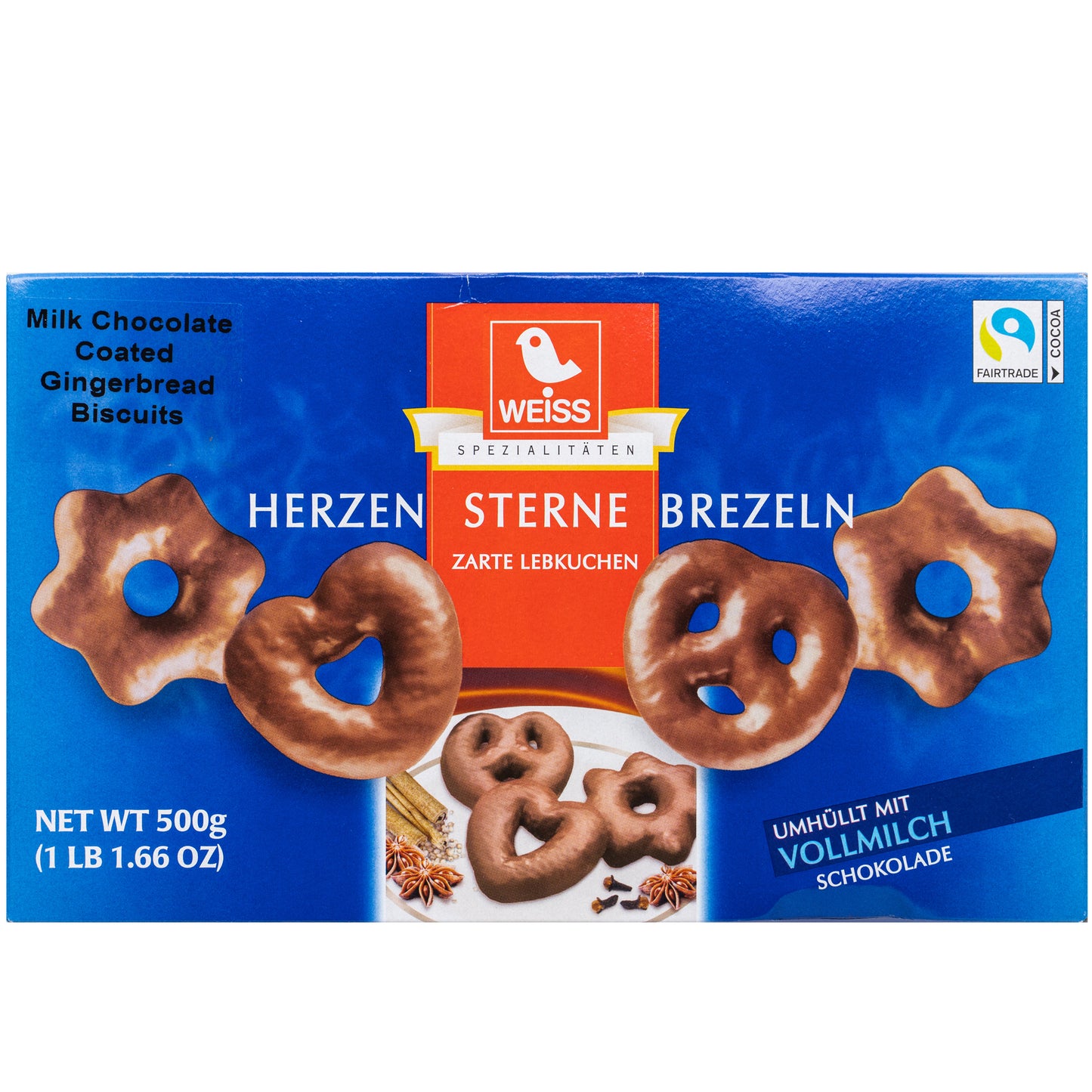 Weiss Herzen Sterne Brezeln Chocolate Coated Gingerbread Biscuits | Harris Farm Online