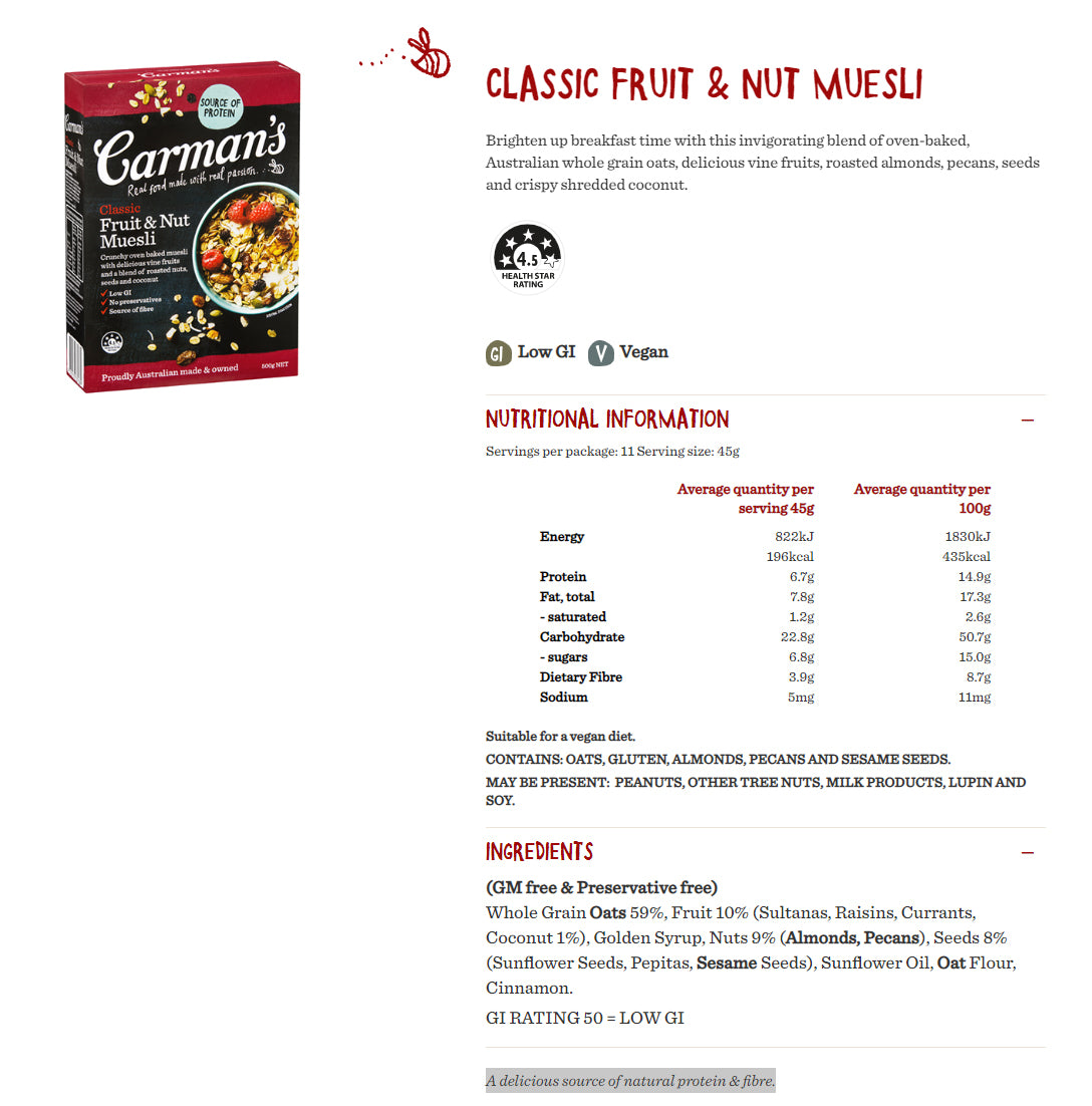 Carman's Muesli - Classic Fruit & Nut | Harris Farm Online