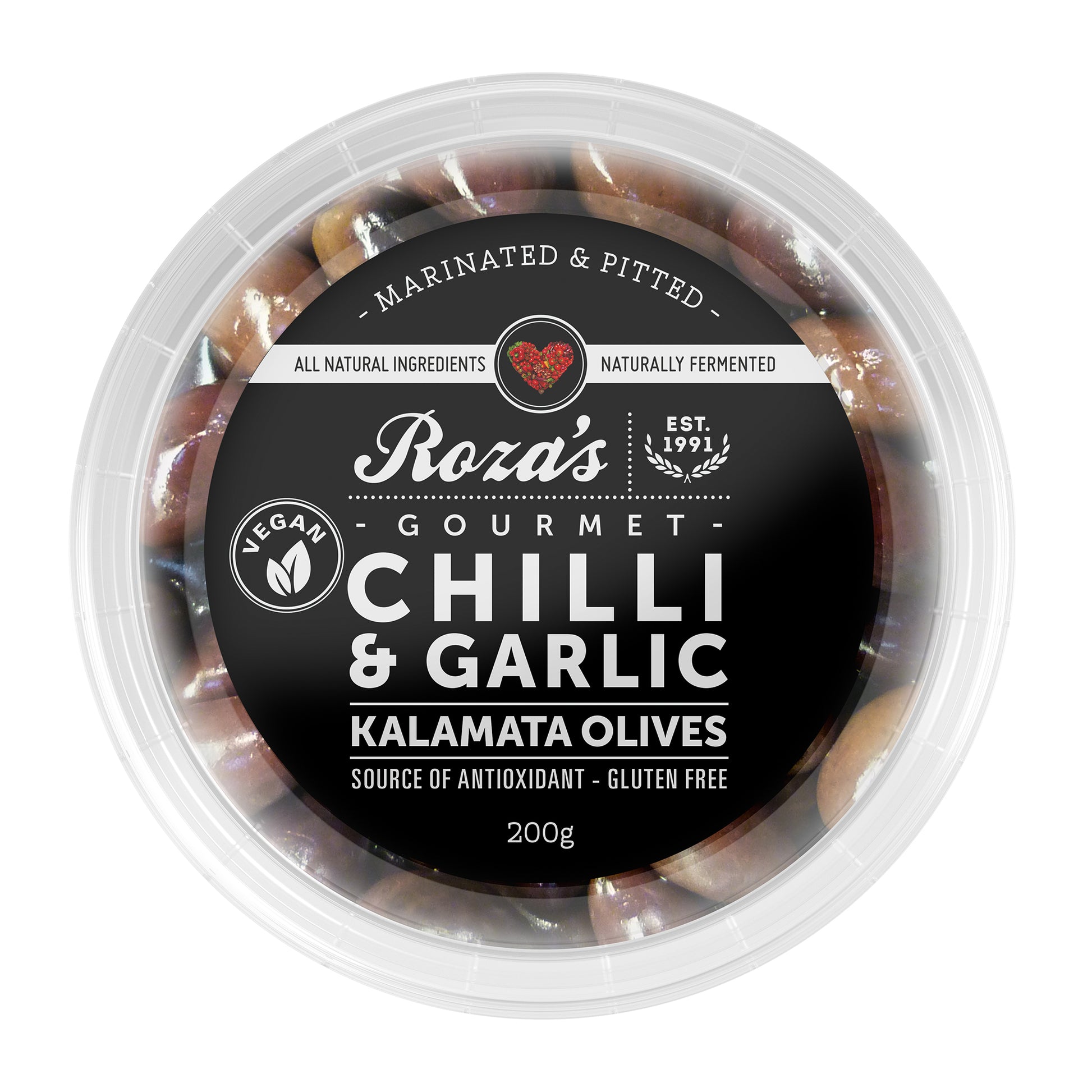 Roza's Gourmet - Kalamata Olives - Chilli & Garlic | Harris Farm Online