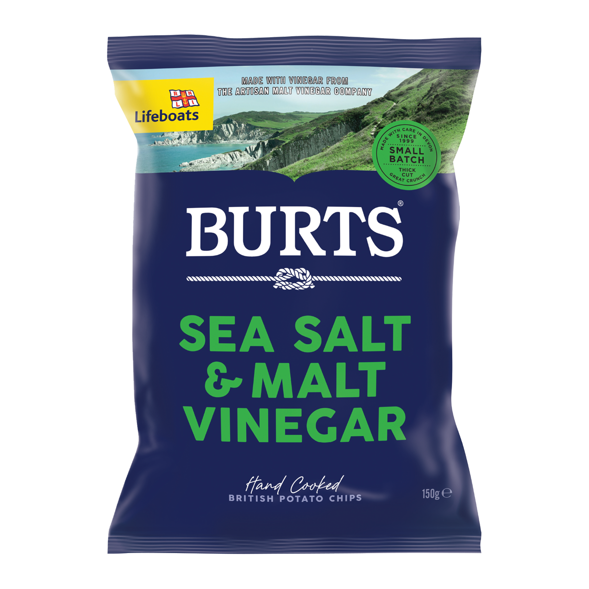 Burts Hand Cooked Potato Chips Sea Salt and Malt Vinegar 150g