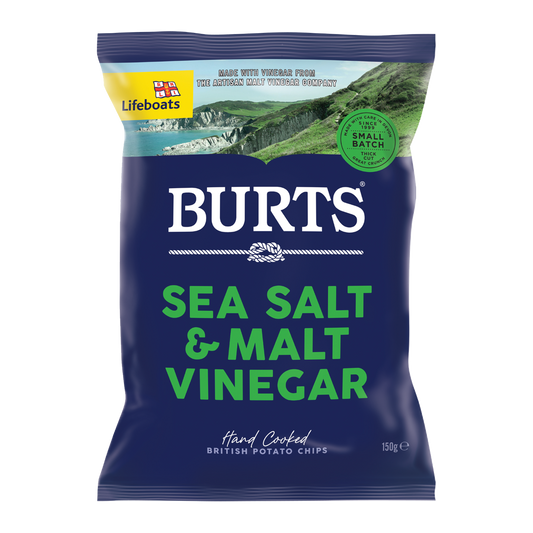 Burts Hand Cooked Potato Chips Sea Salt and Malt Vinegar 150g