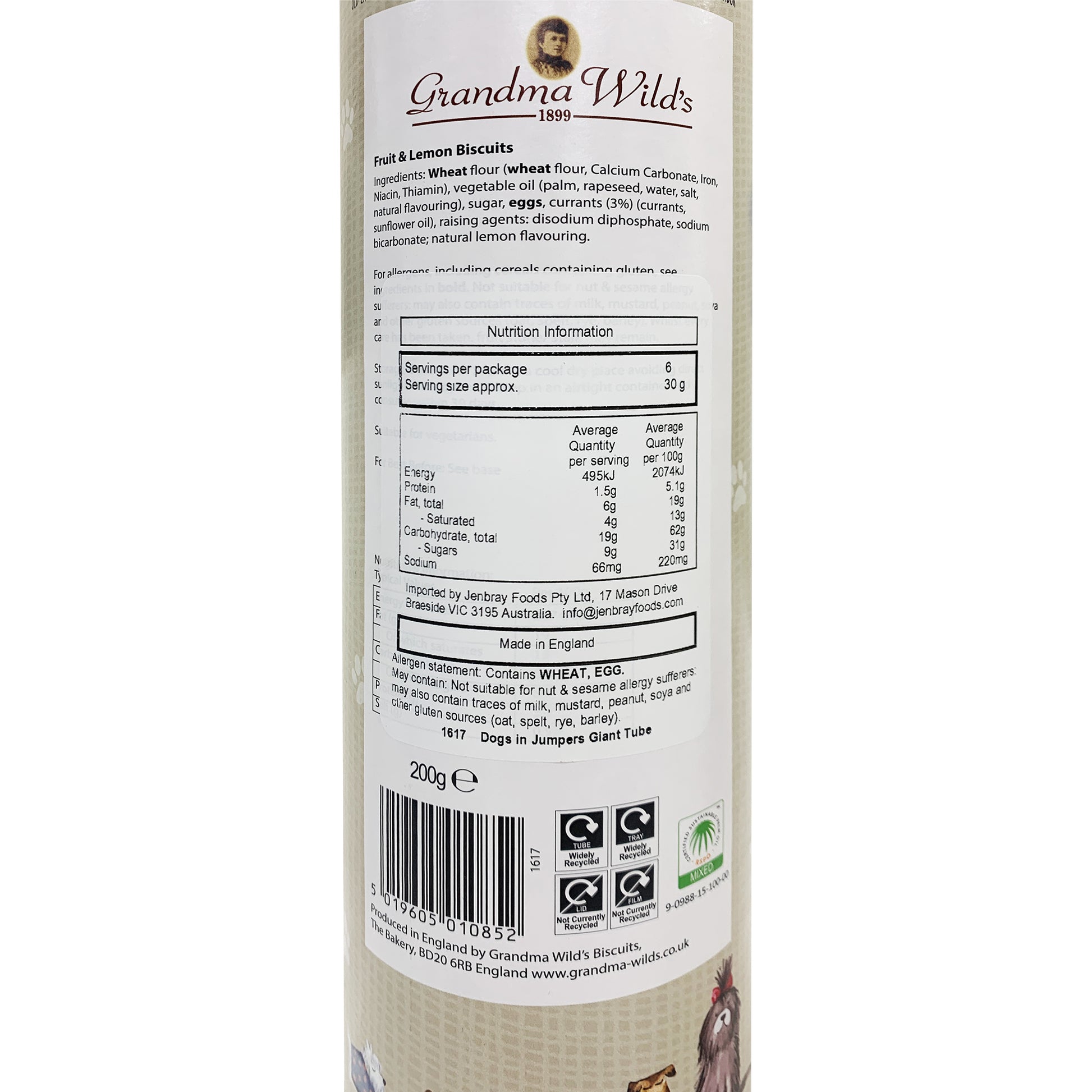 Grandma Wild's Fruit and Lemon Biscuits Dogs print Tube | Harris Farm Online