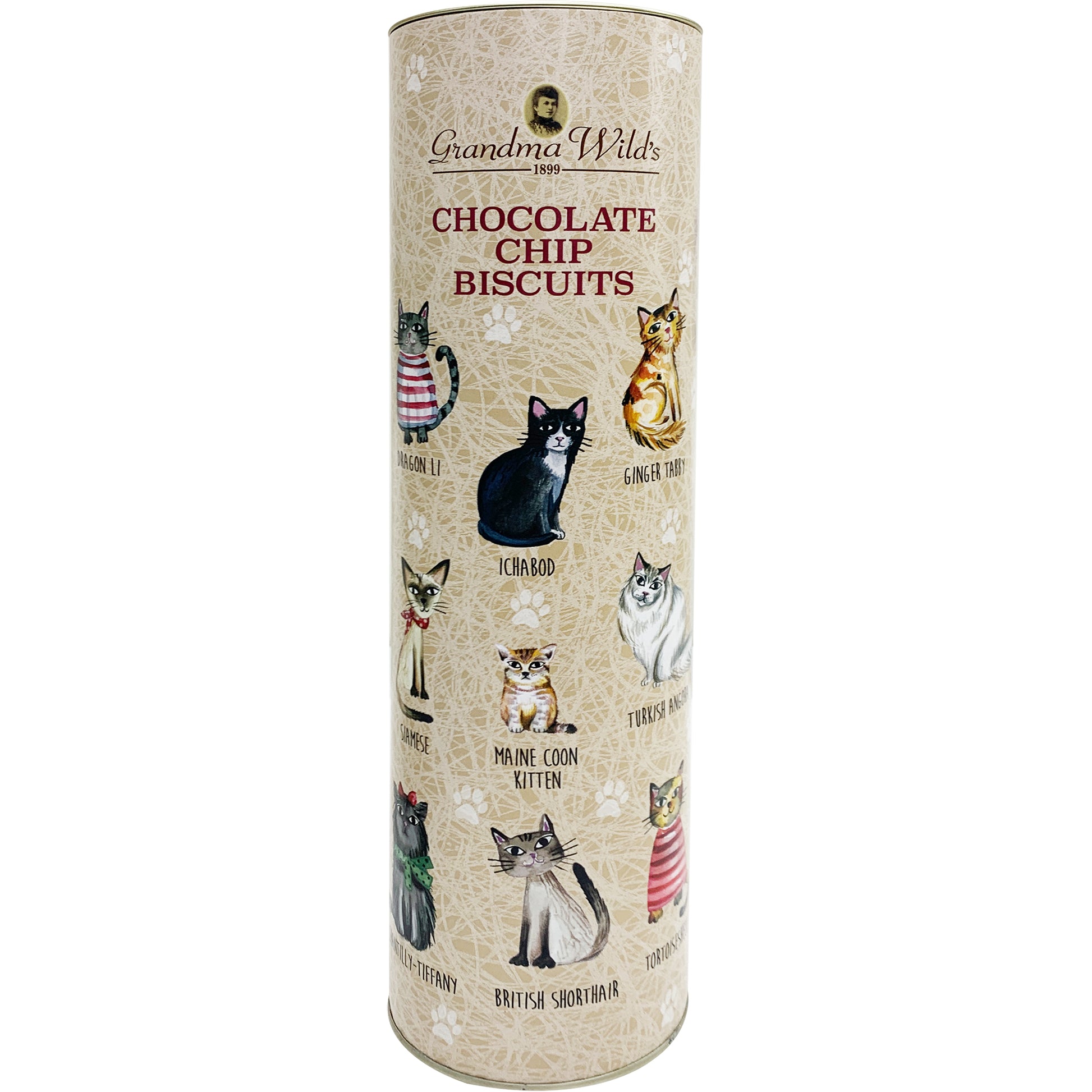 Grandma Wild's Chocolate Chip Biscuits Cat print Tube | Harris Farm Online