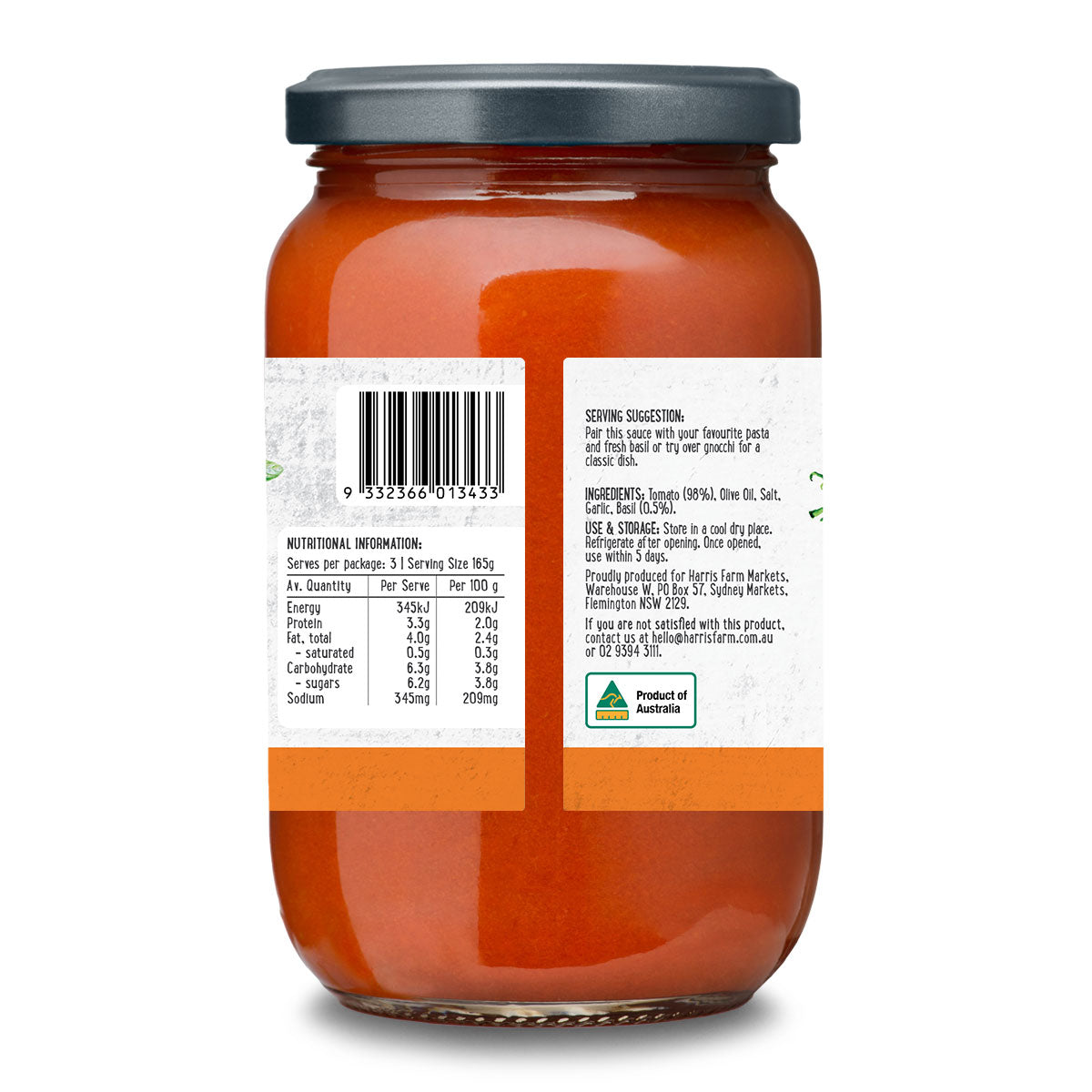 Harris Farm Pasta Sauce Tomato and Basil 500g