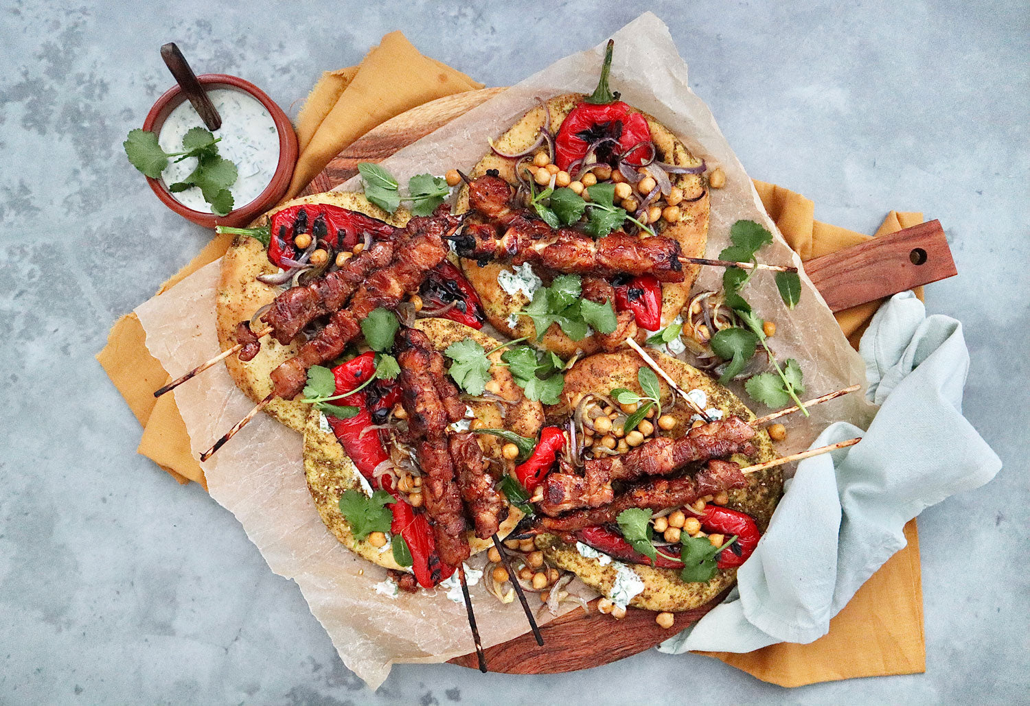 Honey Pepper Chicken Skewers - with Chickpea Salad and Garlic Yoghurt Dressing | Harris Farm Online