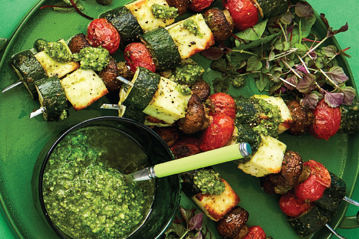 Zucchini & Halloumi Skewers - with Pesto | Harris Farm Online