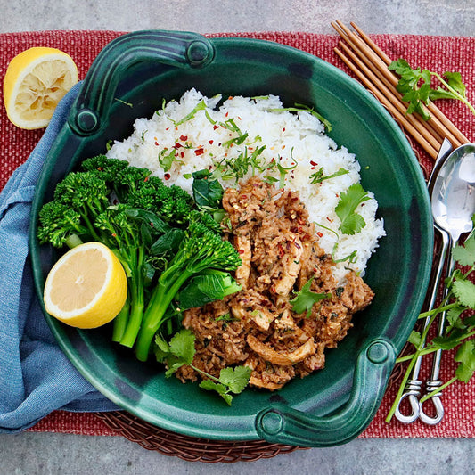 Sticky Peanut Pork Stir Fry - with Asian Greens and Rice  | Harris Farm Online