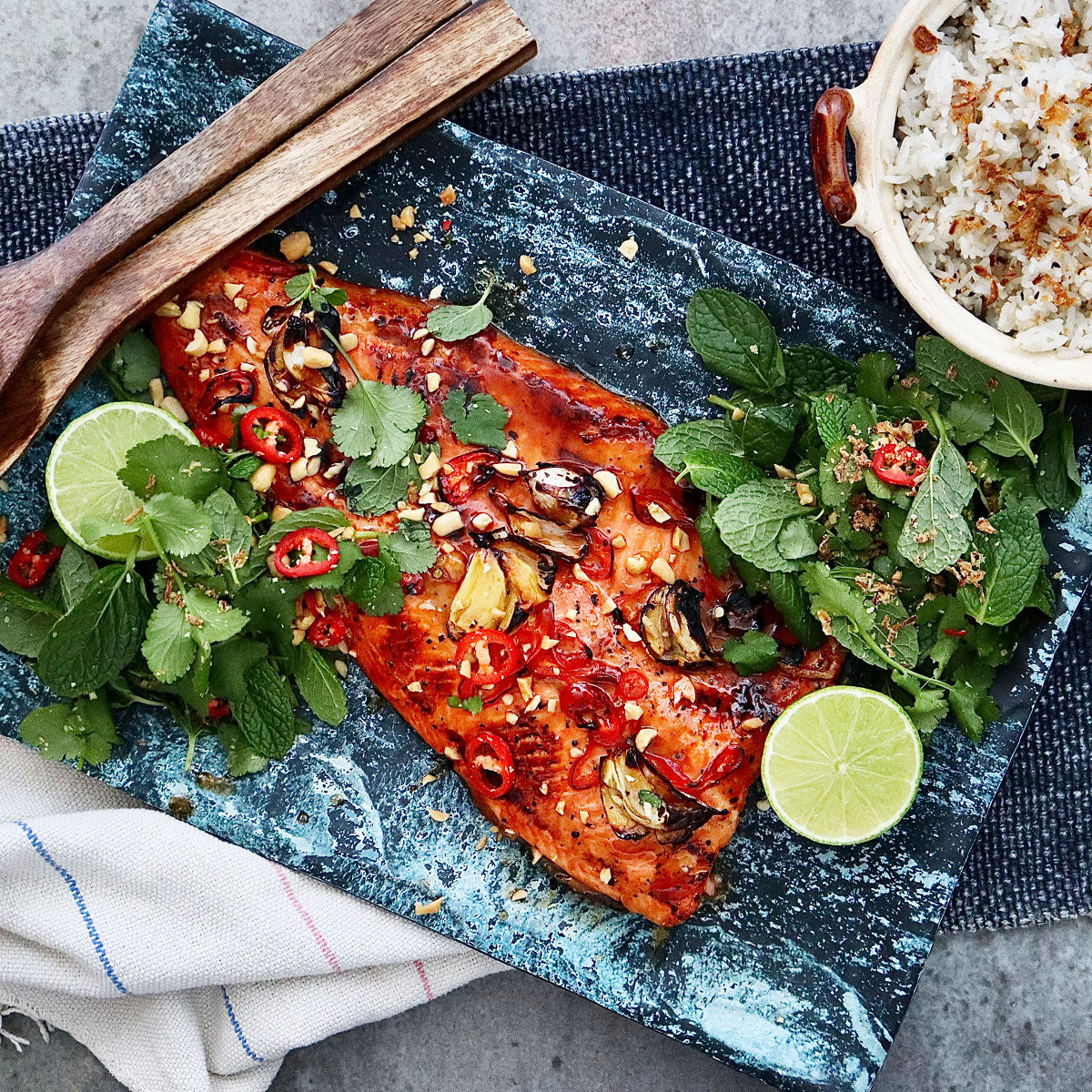 Sweet and Sour Baked Ocean Trout - with Herbed Peanut Salad and Coconut Rice | Harris Farm Online