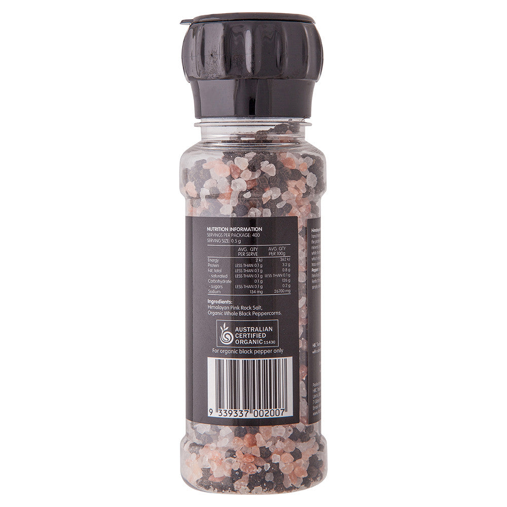 Chef's Choice Himalayan Pink Rock Salt and Organic Whole Black Pepper Grinder | Harris Farm Online