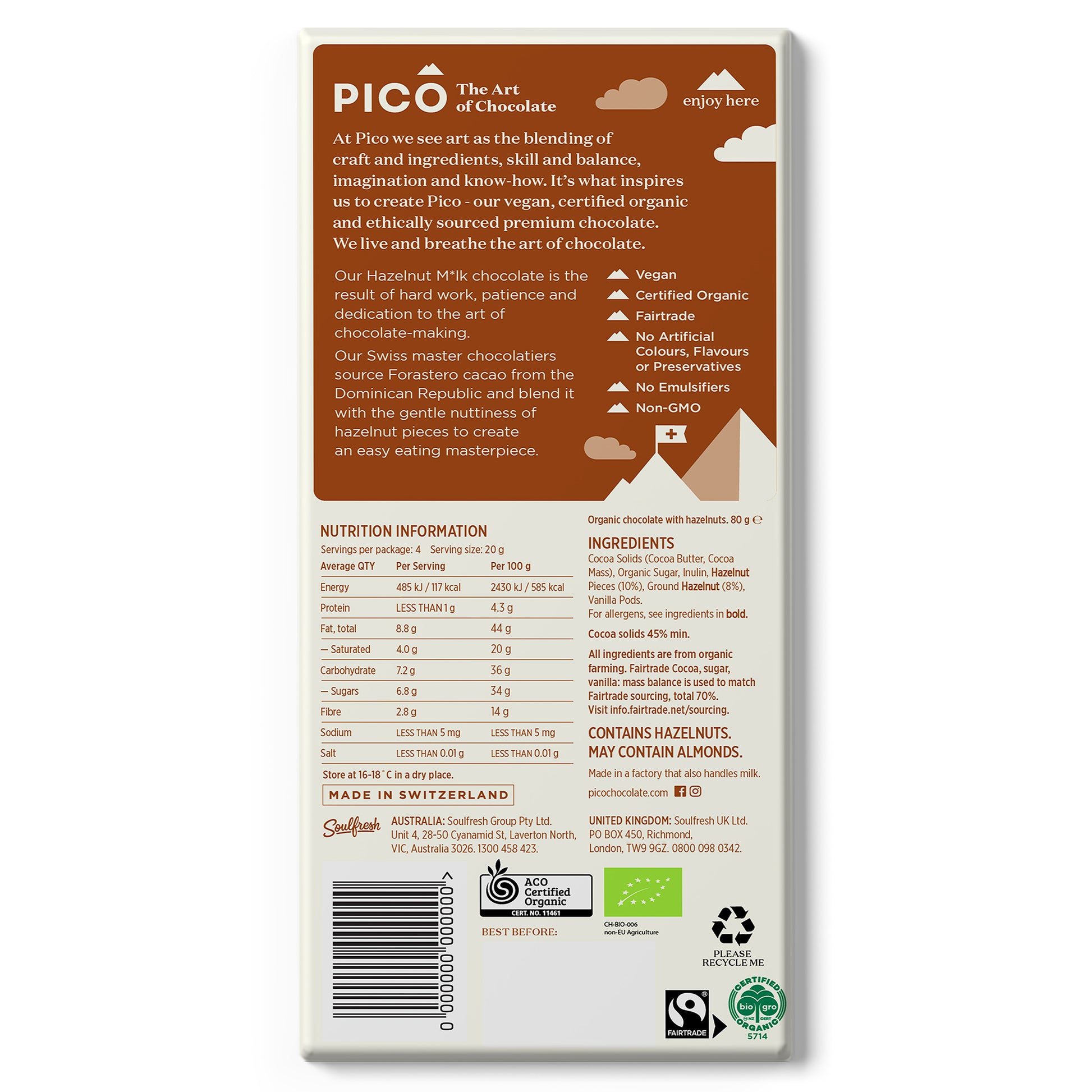 Pico Hazelnut Milk Chocolate  | Harris Farm Online