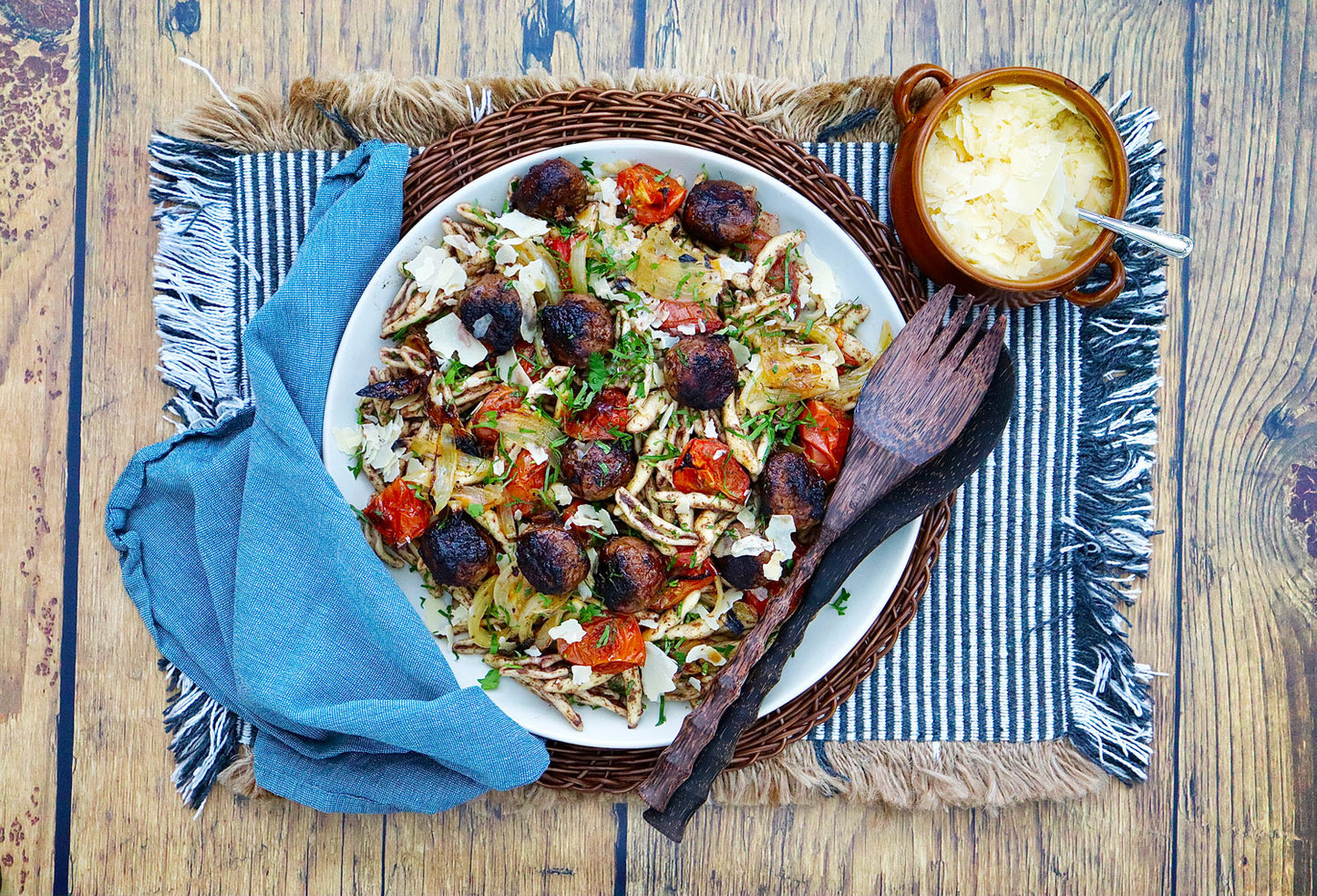 Beef Meatballs Capunti Pasta - with Roasted Tomatoes and Olive Tapenade  |  Harris Farm Online