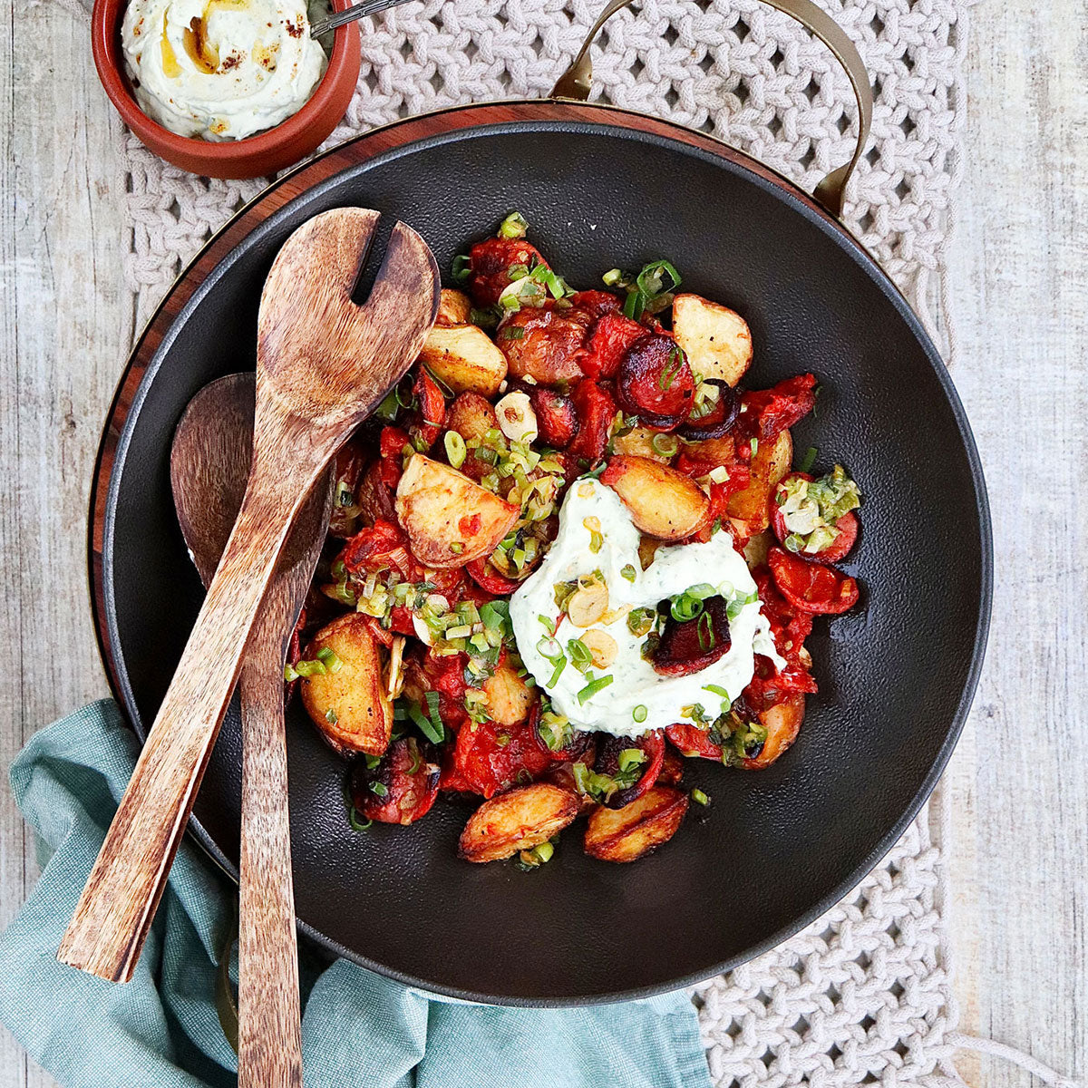 Patatas Bravas - with Chorizo and Garlic Sour Cream  |  Harris Farm Online