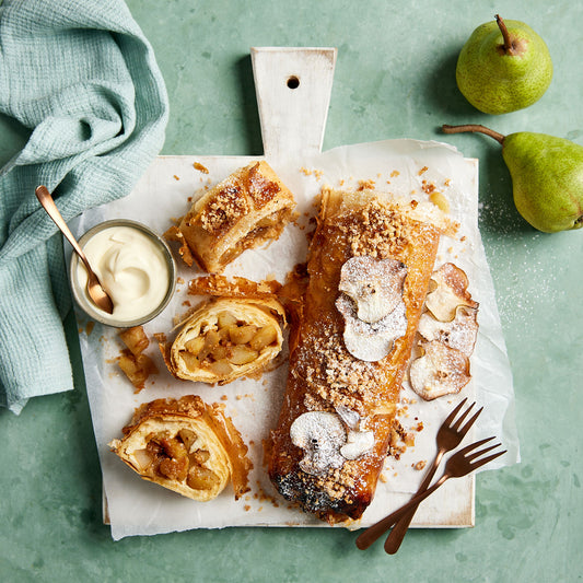 Pear Ricotta Strudel - with Pecans and Vanilla Cream