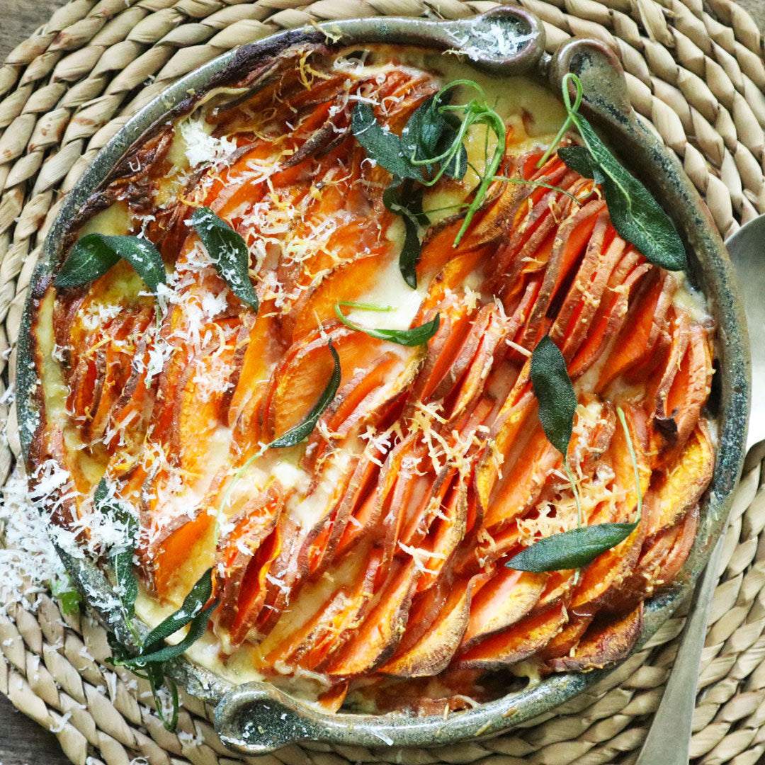 Imperfect Sweet Potato Sage and Gruyere Gratin | Harris Farm Online