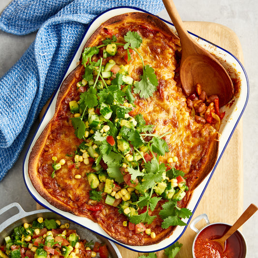 Mexican Tortilla Bake - with Avocado Corn Salsa