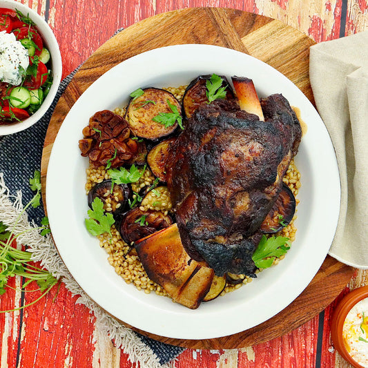 Baharat Spiced Lamb Shoulder - with Garlic Tahini Yoghurt and Persian Feta Salad | Harris Farm Online