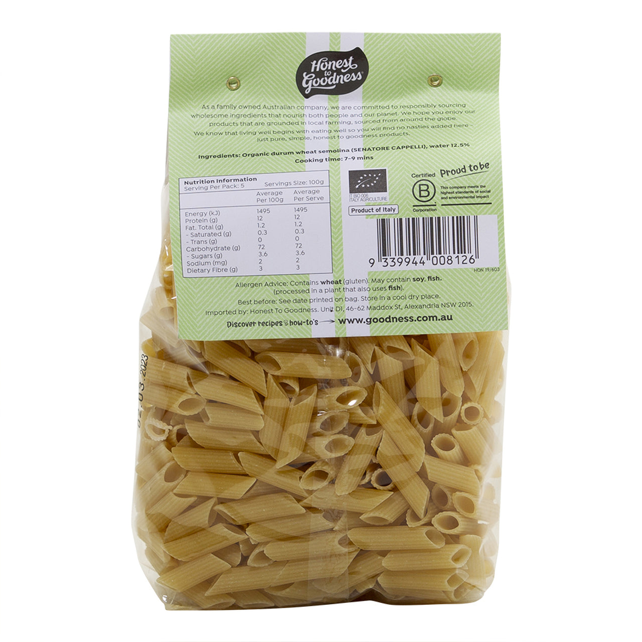 Honest To Goodness Organic Penne | Harris Farm Online