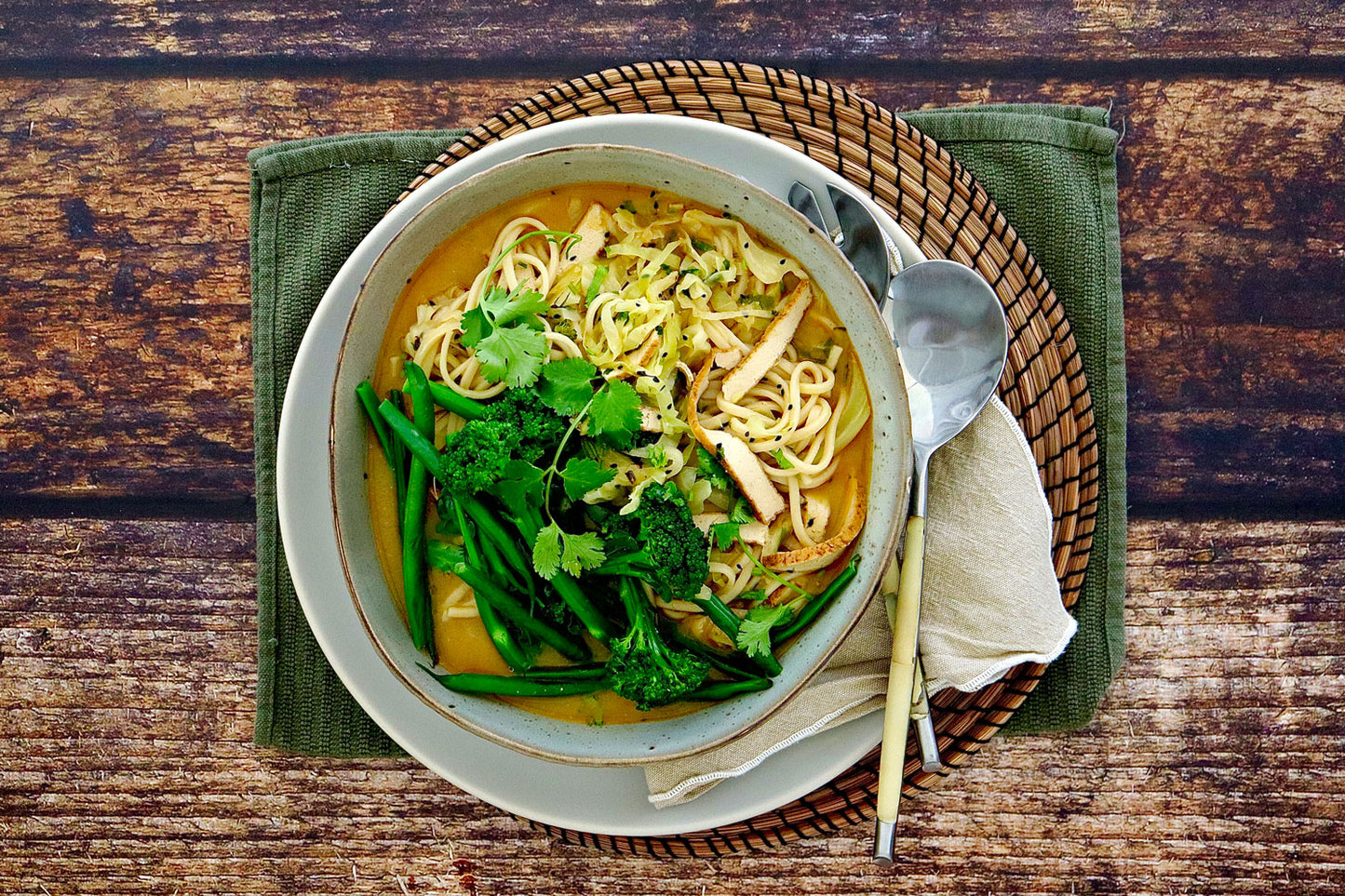 Organic Udon Miso Soup - with Cabbage and Spicy Tofu