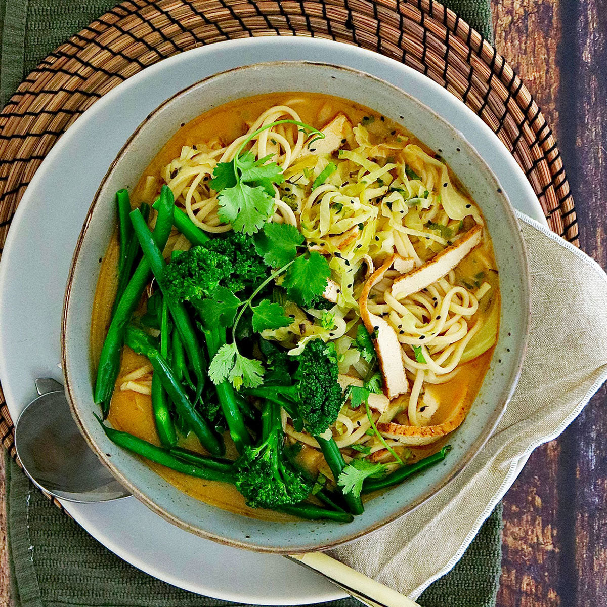 Organic Udon Miso Soup - with Cabbage and Spicy Tofu