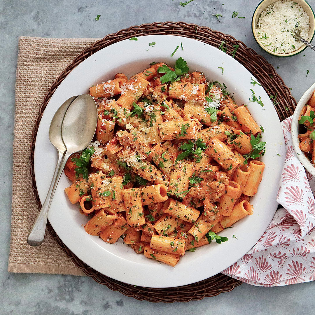 Pork and Beef Sausage Rigatoni - with Creamy Tomato Sauce | Harris Farm Online