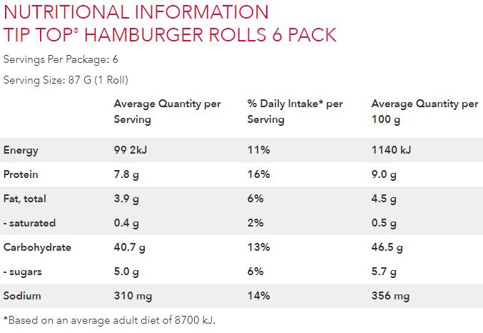 Tip Top Hamburger Rolls x6